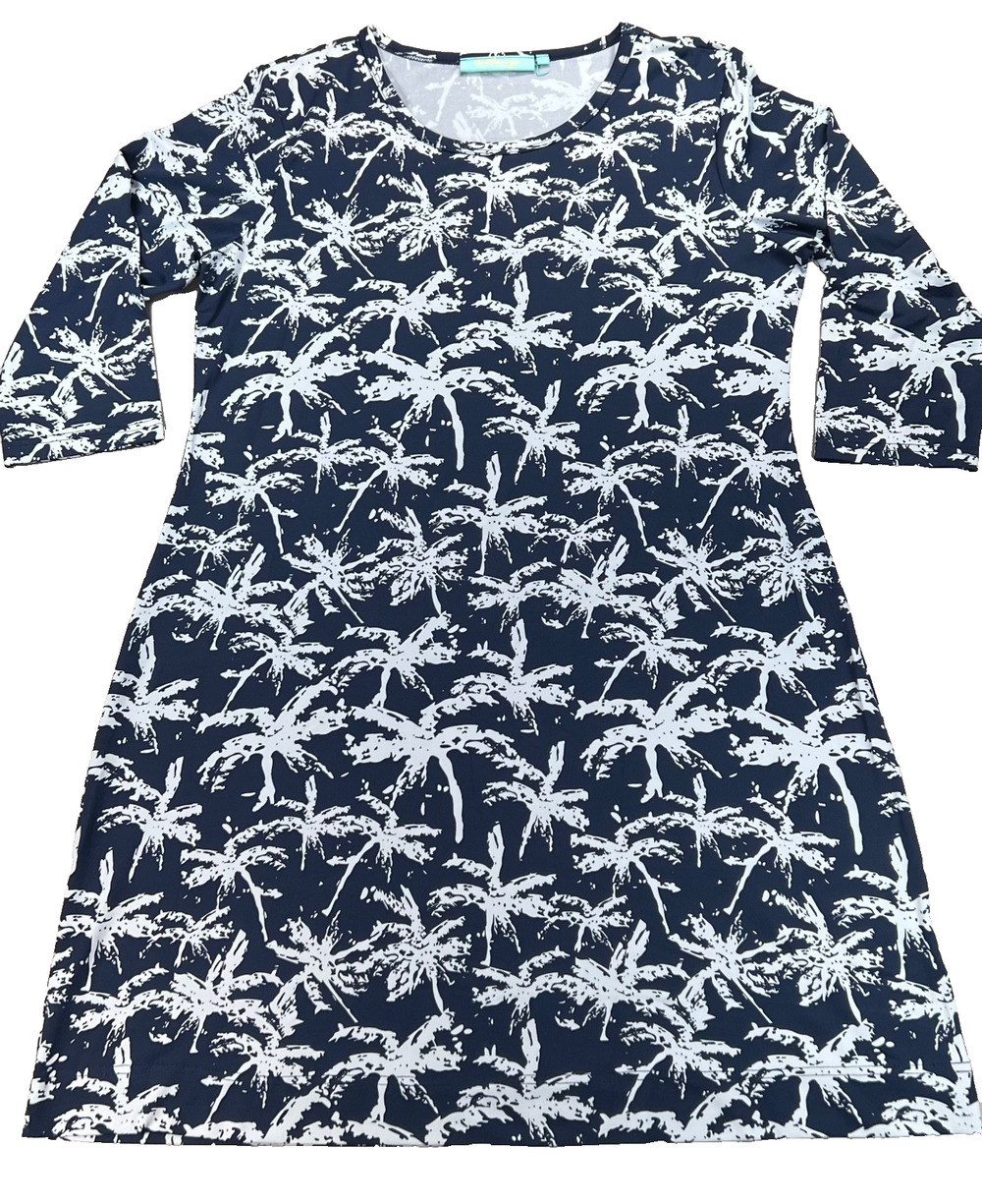 Anthony's Resort Wear Navy Blue Palm Print Dress (Women's L)